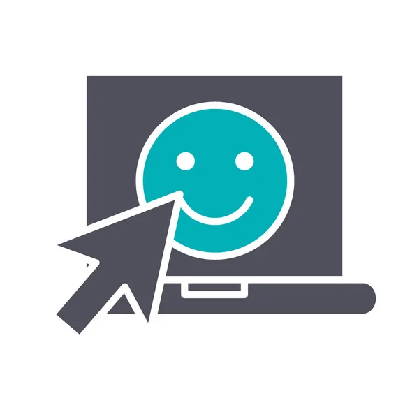 Ordenador portátil con cara feliz icono de color. Satisfacción del cliente, símbolo de feedback positivo — Archivo Imágenes Vectoriales