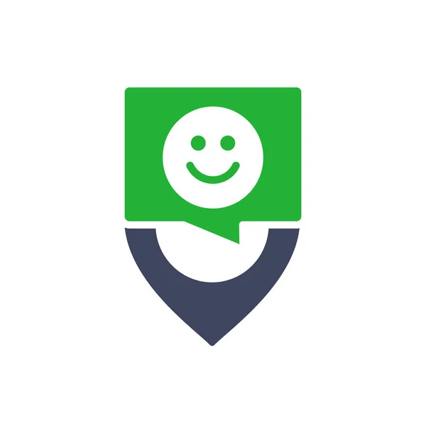 Location mark with happy face colored icon. Customer satisfaction, like, rating, positive feedback symbol — Stock Vector