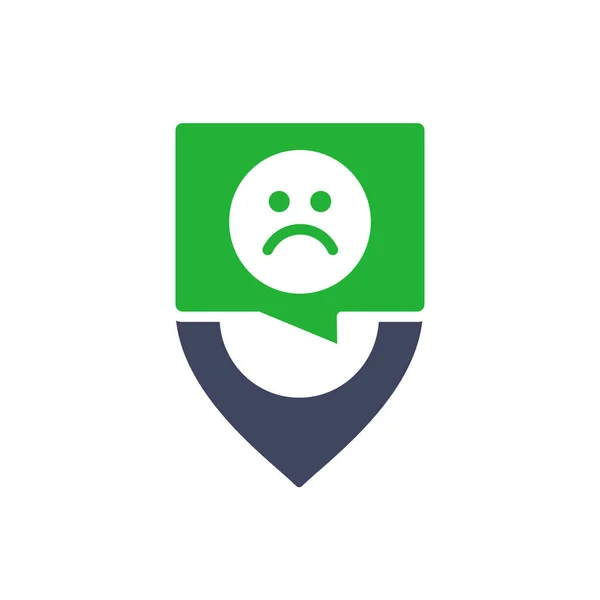 Location mark with sad face colored icon. Customer unsatisfaction, dislike, rating, negative feedback symbol — Stock Vector