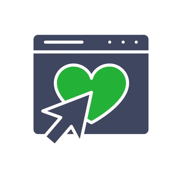 Correo electrónico, página web con el corazón y la flecha icono de color cursor. Satisfacción del cliente, retroalimentación, aprobar símbolo — Vector de stock