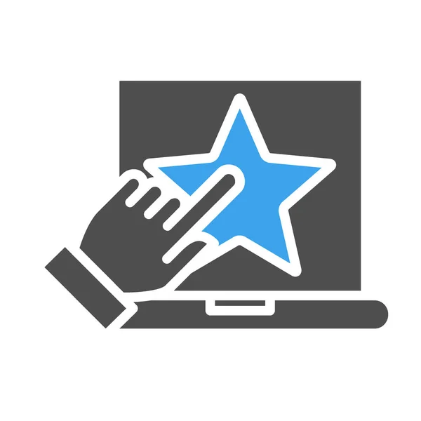 Portátil con estrella y mano icono de color cursor. Satisfacción del cliente, símbolo de feedback positivo — Archivo Imágenes Vectoriales