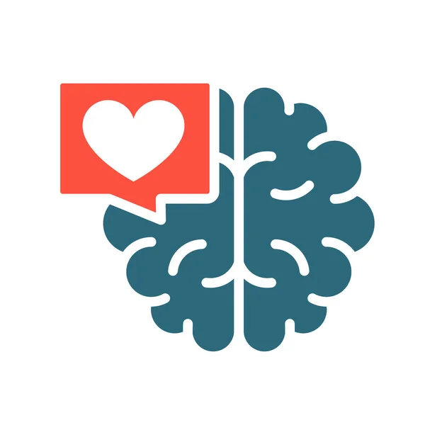 Hersenen met hart in chat zeepbel gekleurd pictogram. Gezond inwendig orgaan, het hoofdorgaan van het symbool van het centrale zenuwstelsel — Stockvector