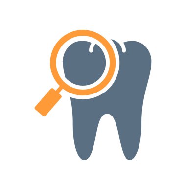 Büyüteç renkli ikonlu diş. Organ araştırmaları, analizler, hastalık önleme sembolleri.