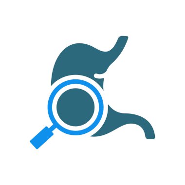 Stomach with magnifying glass colored icon. Organ research, analyzes, disease prevention symbol clipart