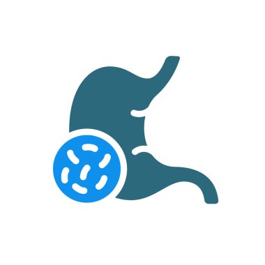 Mide ve bakteri renkli ikon. Hastalıklı iç organ, Helicobacter pylori, ishal, Escherichia coli, salmonella sembolü.