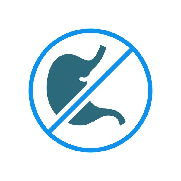 Maag met verbod teken gekleurd pictogram. Transplantatie, amputatie inwendig orgaan, geen maag, transplantatie afstoting symbool — Stockvector