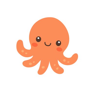 Kolları olan mutlu turuncu ahtapot. Çocuk tasarımları, deniz yaşamı eğitimi ve okyanustan ilham alan yaratıcı projeler için mükemmel..