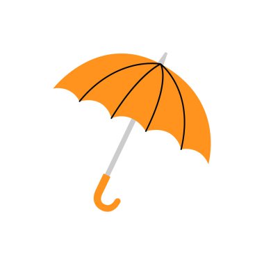 Temiz çizgileri olan parlak turuncu açık şemsiye tasarımı. Hava simgeleri, mevsimsel grafikler, posterler ve modern dekoratif projeler için ideal.
