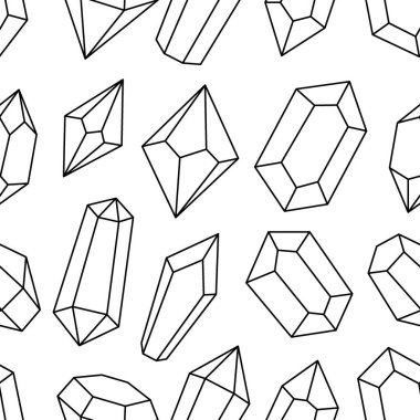 Kristaller ana hatları çiziyor. Gizemli, gizemli, sihirli ya da iyileştirici kristaller. Gemstone, ametist, yakut, safir, zümrüt, topaz ve kuvars. Vektör çizimi. Beyaz arkaplanda izole