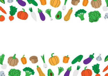 Sebze pankartı. Taze sebzeler. Sağlıklı beslenme. Organik tarım şirketi tasarım şablonu. Vektör çizimi. Beyaz arkaplanda izole