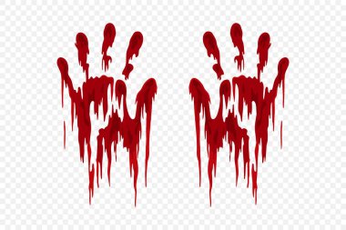 Uzun damlalı bir çift kanlı el izi. Eriyen ve stilize edilmiş korku cadılar bayramı ve korkunç sahne tasarımı için mükemmel görünüyor..