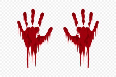 Kan damlayan iki eli olan stilize bir vektör. Şeffaf arkaplan, Cadılar Bayramı, suç ve korku tabanlı sanat veya dekorasyon için ideal.