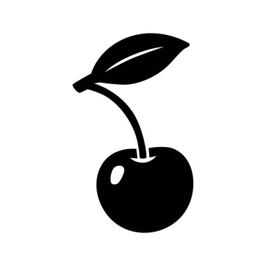 Yapraklı kiraz. Vektör meyve tasarımı logolar, simgeler, sağlıklı gıda kavramları, doğal temalar ve dekoratif sanat eserleri için idealdir..