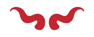 Bir çift kırmızı şeytan boynuzu. Cadılar Bayramı süslemeleri, fantezi canavarları, iblisler, maskotlar, kostümler ve temalı grafik tasarımı için ideal.