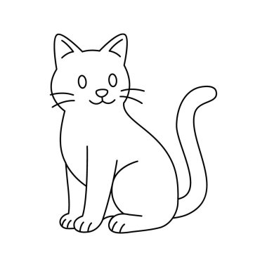 Minimalist ana hatlarıyla oturan kedi. Basit siyah doğrusal çizim, boyama kitapları, çocuk tasarımları, evcil hayvan temalı projeler ve yaratıcı sanat eserleri için mükemmel.