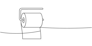 Metal tutacağında kağıt rulo. Bir çizgi sürekli çizilmiş. Kağıt mendil. Vektör çizimi. Beyaz arkaplanda izole