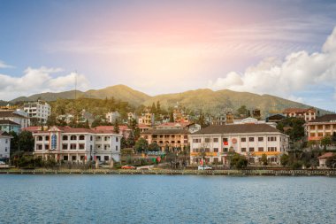 Harika bir manzara sapa Vadisi Vietnam Panorama sabah Sunrise güzellik bulutu ile