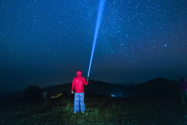 Azul escuro céu noturno com estrela Via Láctea Espaço fundo e s — Fotografia de Stock