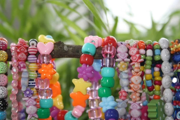 Bead Bracelets Hanging Natural Branch — Stock Photo, Image