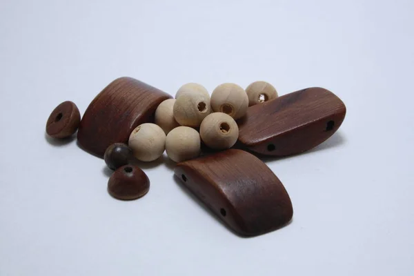 Wooden Beads White Background — Stock Photo, Image