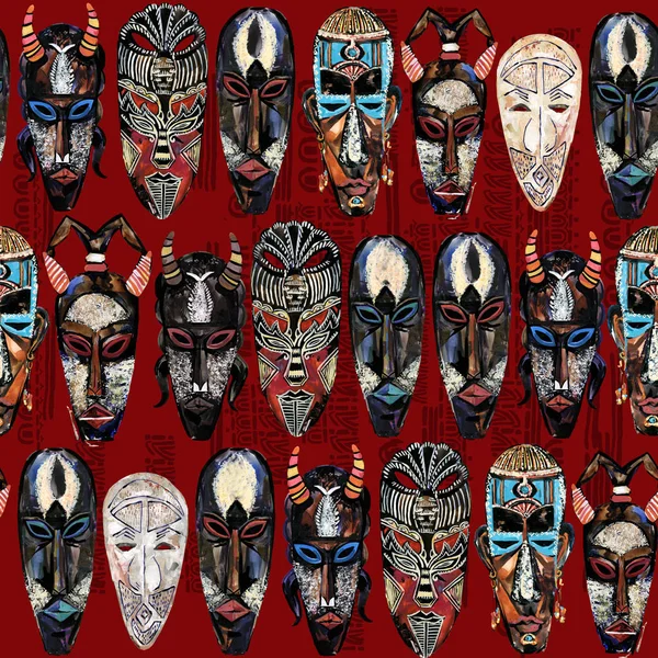 ethnic mask seamless pattern. hand drawn african tribal totem background