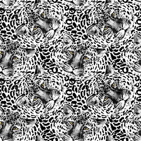 Leopard pattern design, watercolor jaguar illustration. wild animal skin seamless background. tropical nature.