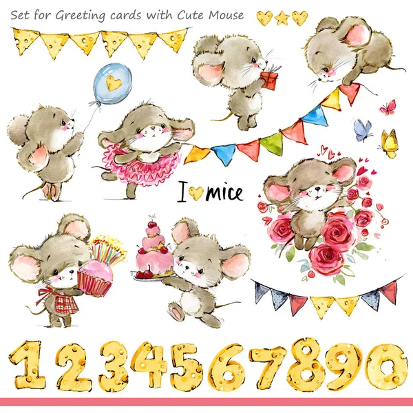 cute mice illustration. Funny cartoon mouse.