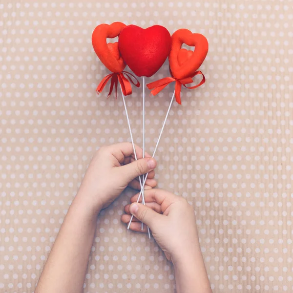 Valentine Day Background Red Hearts Straws Valentine Day Heart Pendant — Stock Photo, Image