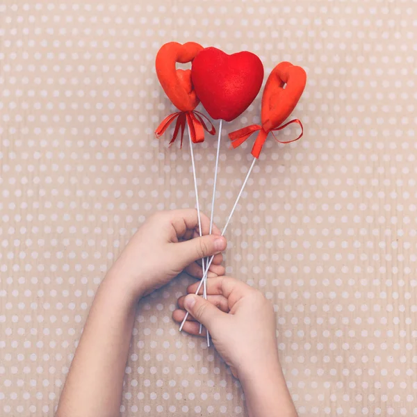 Valentine Day Background Red Hearts Straws Valentine Day Heart Pendant — Stock Photo, Image