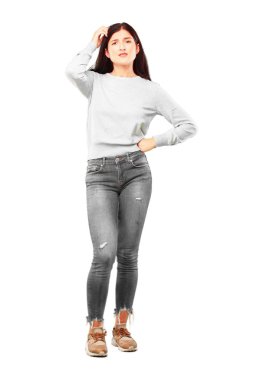 şok ve değil gerçekten bir fikir anlayış bir son gerçekleşme karışık genç güzel kız tam vücut duygu bir bakışla aptal, aptal, aptal,.