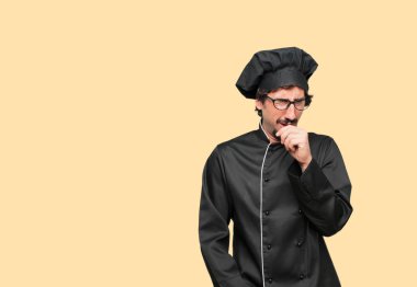 deli gençken duygu hasta ve ateşli bir kış hastalık soğuk algınlığı veya grip gibi acı bir şef Coughing,.