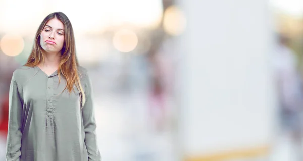 Young Beautiful Girl Looking Unenthusiastic Bored Listening Something Dull Tedious — Stock Photo, Image