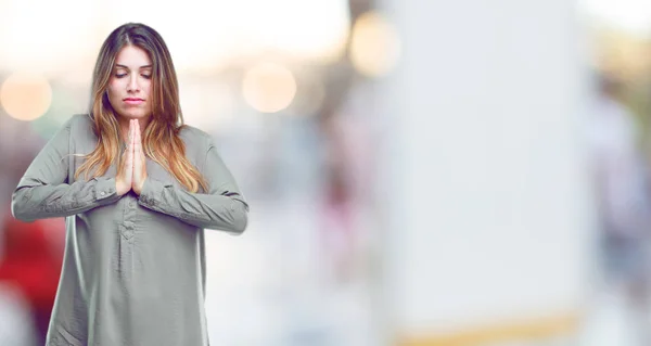 Young Beautiful Girl Praying Saintly Manner Begging Please Wish Happen — Stock Photo, Image