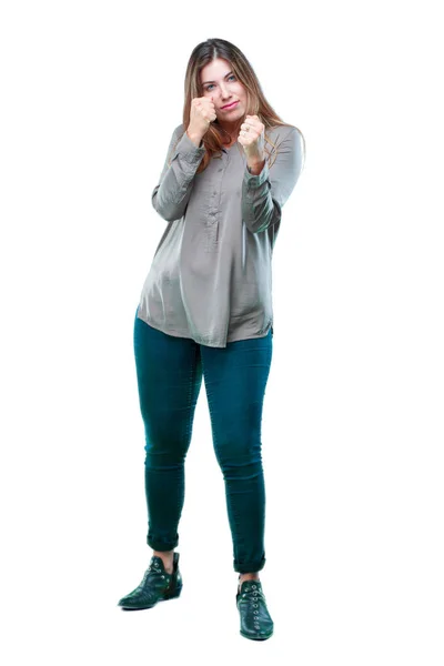 Young Beautiful Girl Angry Aggressive Menacing Pose Ready Fight Showing — Stock Photo, Image