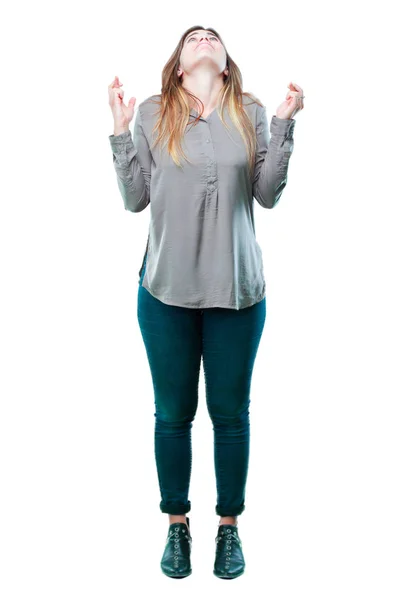 Young Beautiful Girl Making Sincere Honorable Promise Oath Solemnly Swearing — Stock Photo, Image