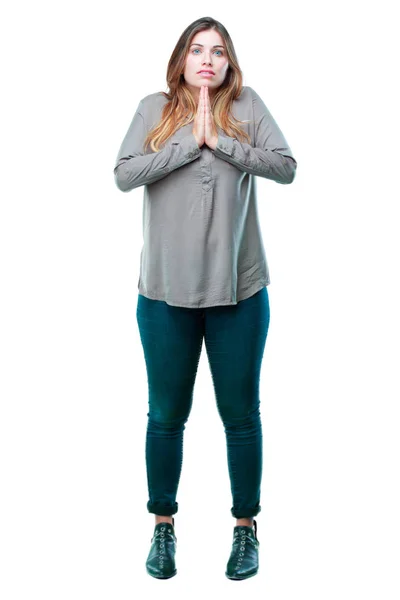 Young Beautiful Girl Praying Saintly Manner Begging Please Wish Happen — Stock Photo, Image