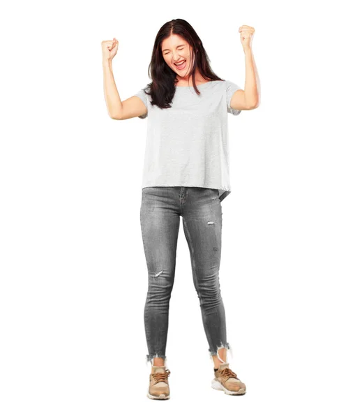 Young Pretty Girl Full Body Gesturing Victory Happy Proud Satisfied — Stock Photo, Image