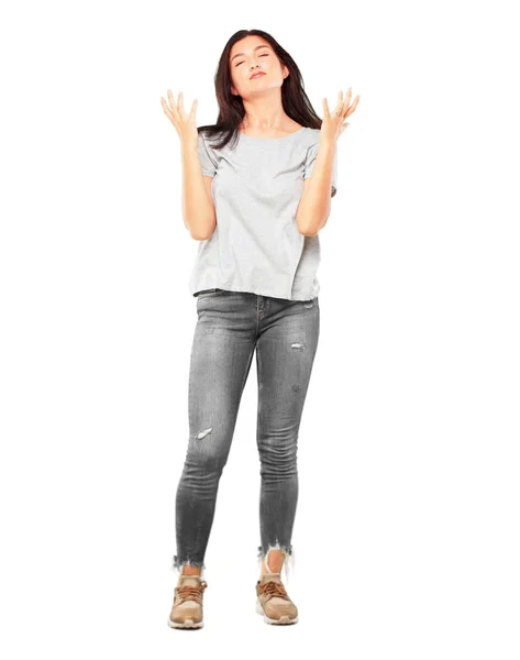Young Pretty Girl Full Body Looking Stressed Frustrated Holding Both — Stock Photo, Image