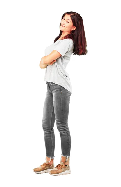 Young Pretty Girl Full Body Proud Happy Confident Expression Accepting — Stock Photo, Image