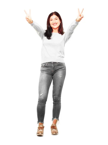 Young Pretty Girl Full Body Proud Happy Confident Expression Smiling — Stock Photo, Image