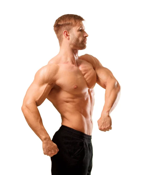 Jovem Fisiculturista Bonito Homem Posando Com Aparência Muscular — Fotografia de Stock