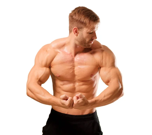 Giovane Bel Bodybuilder Uomo Posa Con Aspetto Muscolare — Foto Stock
