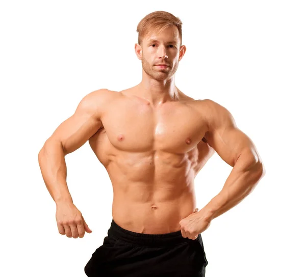 Giovane Bel Bodybuilder Uomo Posa Con Aspetto Muscolare — Foto Stock