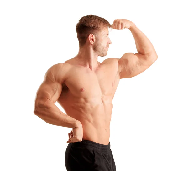 Jovem Fisiculturista Bonito Homem Posando Com Aparência Muscular — Fotografia de Stock