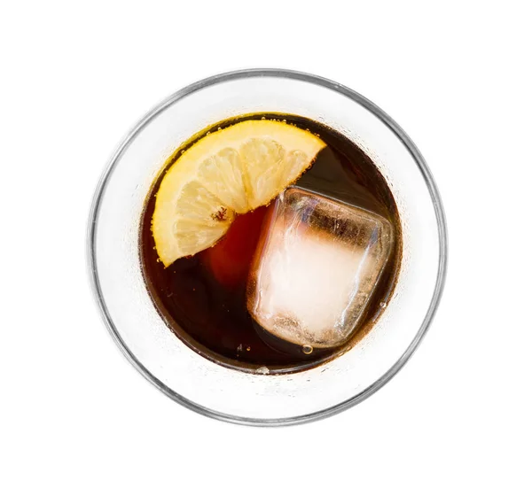 Bebida Cabonada Fresca Com Gelo Limão — Fotografia de Stock