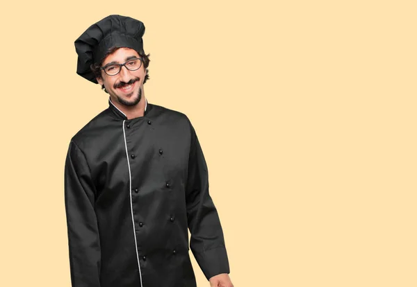 Joven Loco Como Chef Con Una Mirada Satisfecha Feliz Cara —  Fotos de Stock