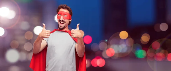 Crazy Man Super Hero Satisfied Proud Happy Look Thumbs Signaling — Stock Photo, Image