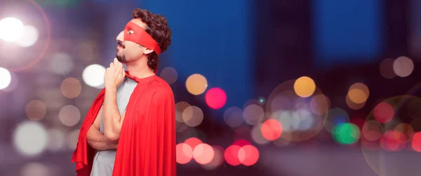 Crazy Man Super Hero Confused Thoughtful Look Looking Sideways Thinking — Stock Photo, Image