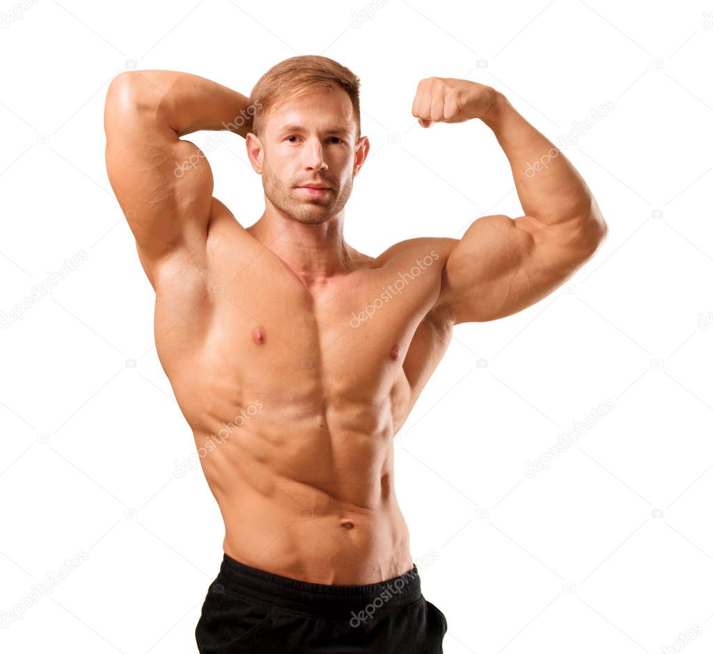 young handsome bodybuilder man posing with muscular appearance
