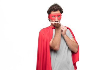 Genç süper kahraman uçan bir gerçek aşk öpücük gönderme bakım, sevgi ve sevgi gösteren sakallı; bir samimi Saint Valentine's mesaj.